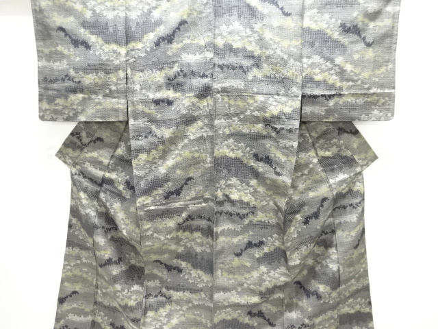 JAPANESE KIMONO / ANTIQUE HITOE KIMONO / SILK / TOKAMACHI TSUMUGI / WOVEN ABSTRACT PATTERN